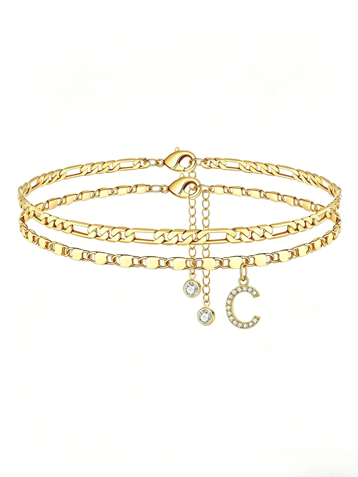 Letter Layered Ankle Bracelets for Women Foot Jewelry, Dainty Chain Initial Pendant Anklets, Hypoallergenic, Adjustable, Waterproof, A-Z Gifts