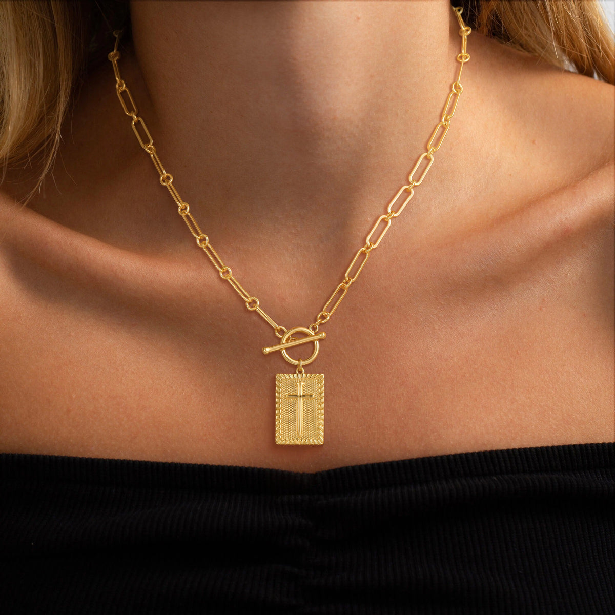 Loyalove 14K Gold Plated Charm Outdoorfun Cross Choker Necklace for Women Thick Chunky Paperclip Chain, Cuban Link Chain, Hip Hop Fashion Jewelry, Trendy Easter Gifts