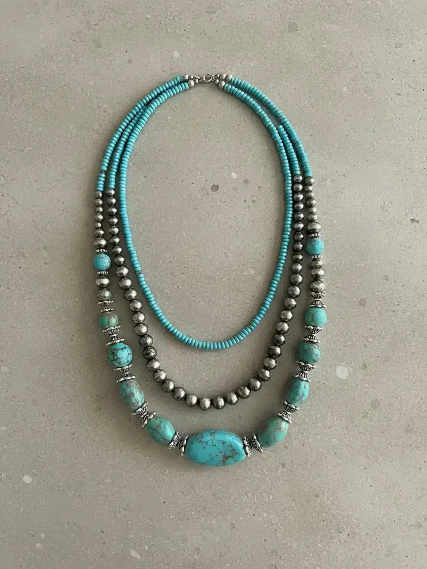 Boho Style Turquoise Texture Beaded Necklace Set, Fashion Jewelry for Party, Daily Clothing Decor, Trendy All-match & Exquisite Jewelry for Birthday Gift, Daily Wear Necklace, Decorative Necklace, Bead Necklaces