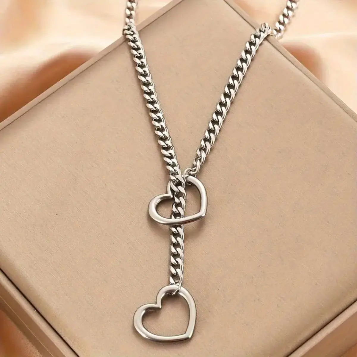 Unisex Adjustable Punk Stainless Steel Cuban Link Chain with Heart Cut-Out - Gold & White Options, Casual Versatile Daily/Party Wear with Punk Edge, Shared Style Adult Accessory, Ideal Gift for Boyfriend