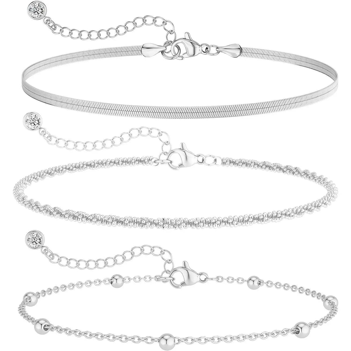 TEWIKY Dainty Layered Waterproof Anklet For Women Adjustable Womens Anklet Set Stackable Figaro Beaded Cuban Link Anklets Daily Clothing Decor For Beach Summer Trendy All-match & Exquisite Jewelry For Valentine's Day gifts