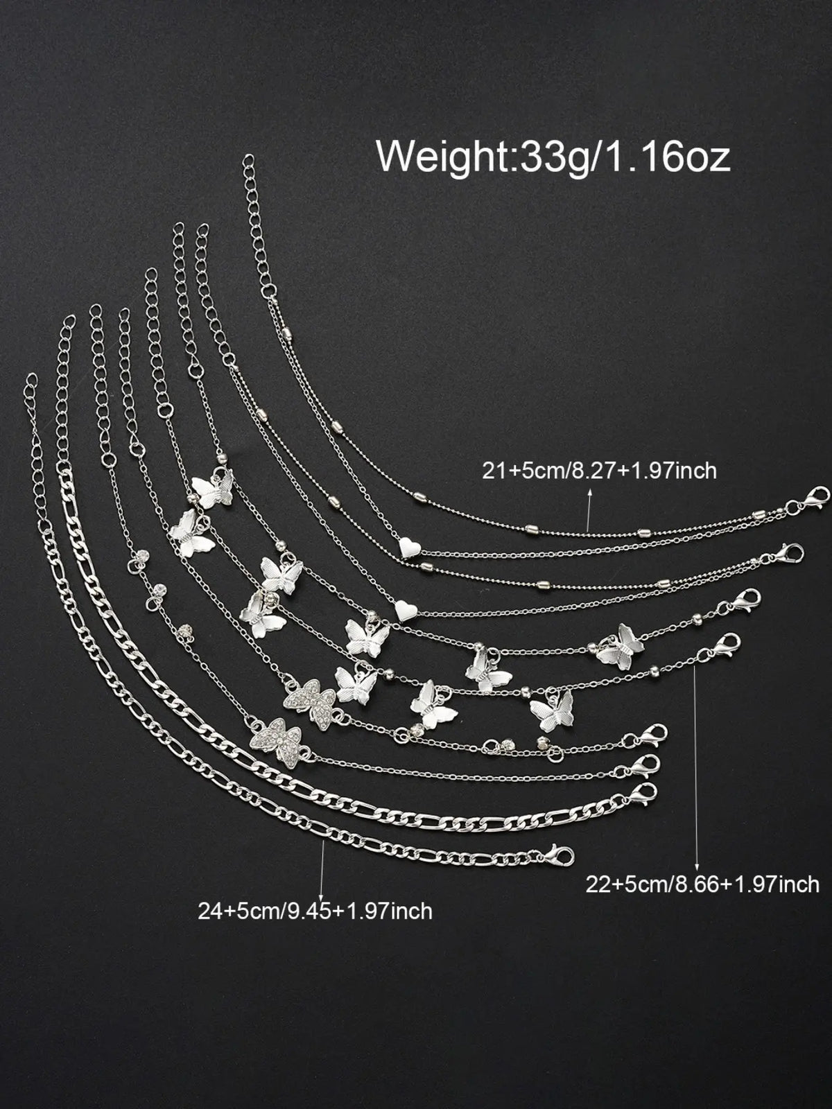 Women Butterfly Design Heart Anklet Set, 8-Piece Simple Fashion Jewelry, Gift Ready Perfect Gift for Parties & Daily Wear, Ideal for Dating & Vacation, Trendy Jewelry, Wearable Jewelry, Jewellery