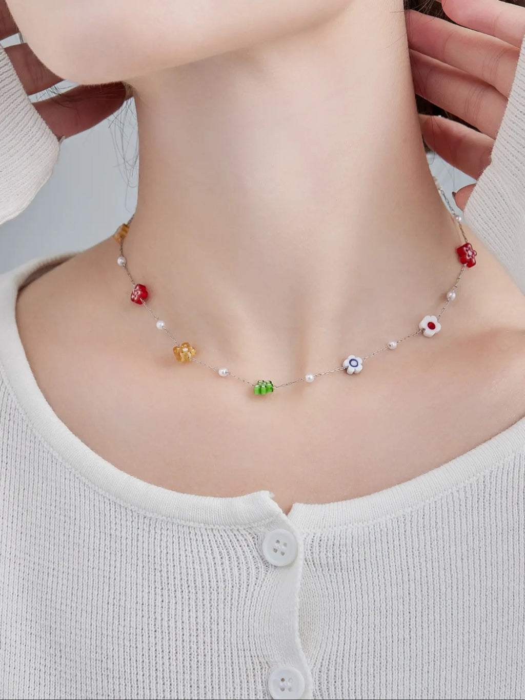 Women's Stainless Steel Non Tarnish No Tarnishing Gemstone Necklace with Colorful Natural Stone Beads, Casual Daily Wear Jewelry Gift, Random Colors and Styles