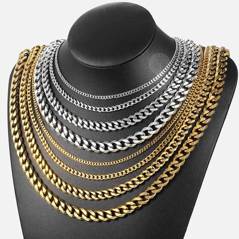 3/5/7/9/11mm Hermah Men's Curb Chain Necklace Choker Silver/Gold Color Stainless Steel Cuban Link Jewelry for Male Female Valentine Gift