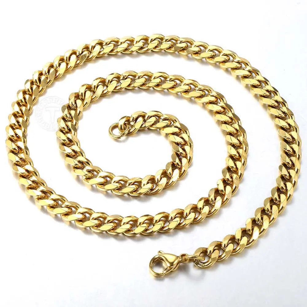 3/5/7/9/11mm Hermah Men's Curb Chain Necklace Choker Silver/Gold Color Stainless Steel Cuban Link Jewelry for Male Female Valentine Gift