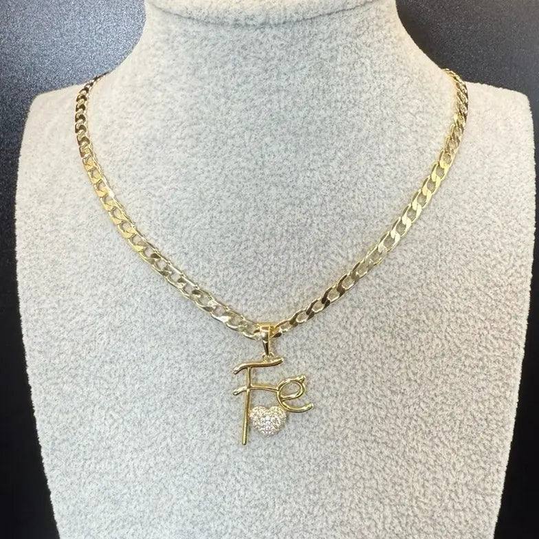 Gold Plated Cuban Chain & Faith Pendant 3mm Necklace  18 20 22 Inch Lengths Stylish Durable Jewelry for Various Occasions Cuban-7143