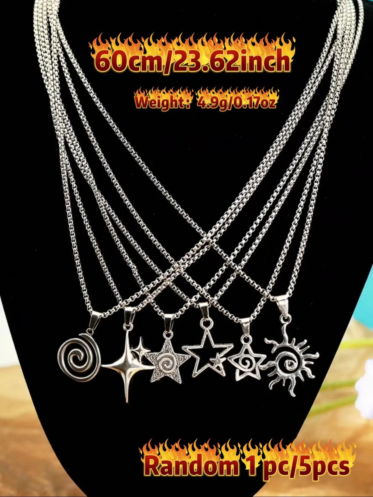 Vintage Gothic Stainless Steel Necklace Set, Assorted Necklaces, 5 Piece Punk Style Pendant Accessories, Unisex Fashion Jewelry for All Occasions