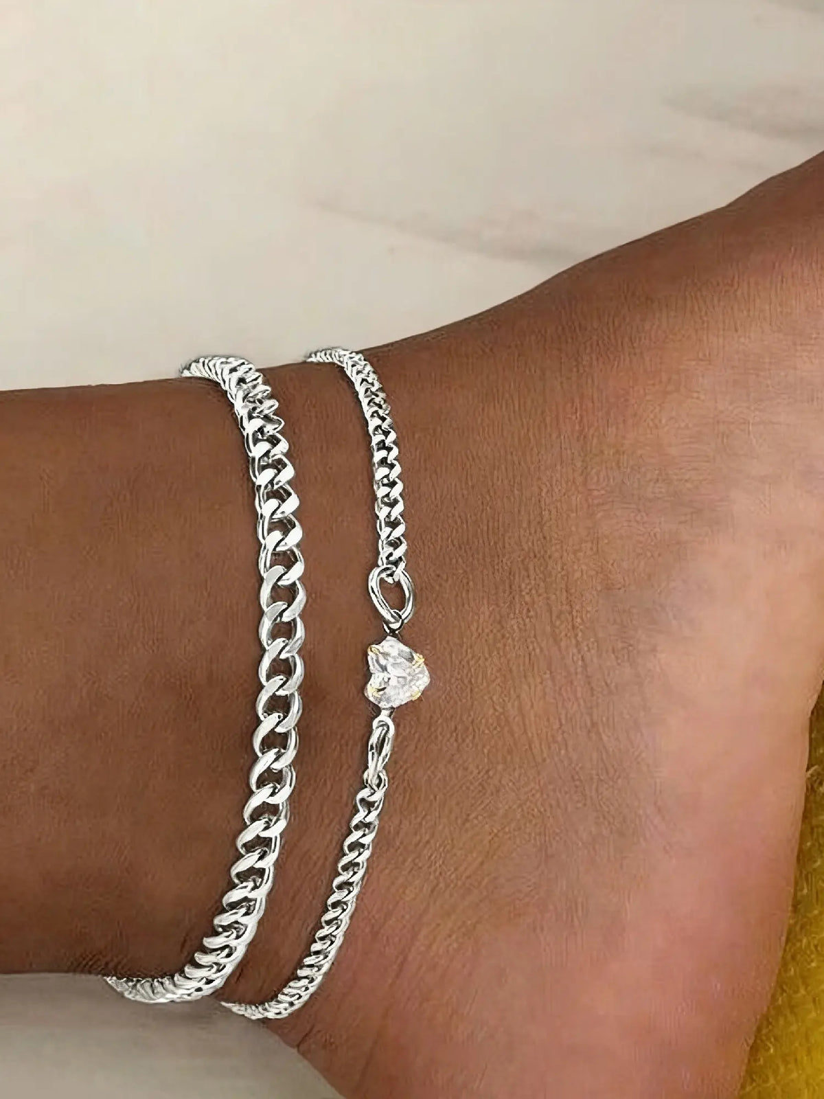 2-Piece Cuban Chain Anklet Set for Women, Minimalist Stainless Steel Zirconia Ankle Bracelets Foot Jewelry for Parties & Gifts, Trendy Jewelry