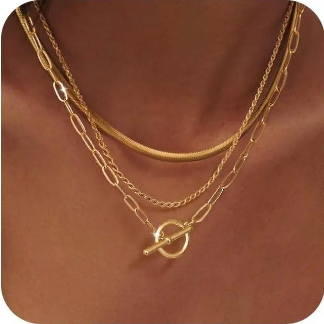 FREEKISS Layered Toggle Necklaces for Women: Dainty Link Chain Necklaces Paperclip Cuban Rope Adjustable Choker T-Bar Toggle Clasp Chunky Necklace for Women dealsforyoudays homeessentials Gold Choker Minimalist Necklace