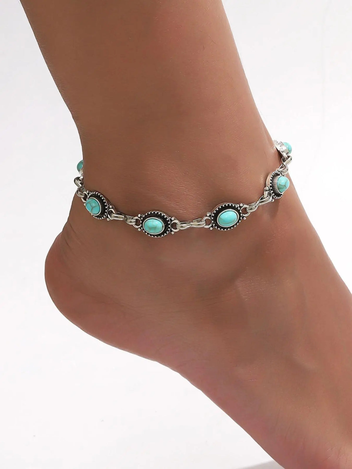 Vintage Turquoise Texture Boho Anklet for Women, Fashion Retro Beaded Anklet for Party, Daily Decor, Trendy All-match & Exquisite Body Jewelry for Birthday Gift, Fashion Accessory, Trendy Fashionable Accessories