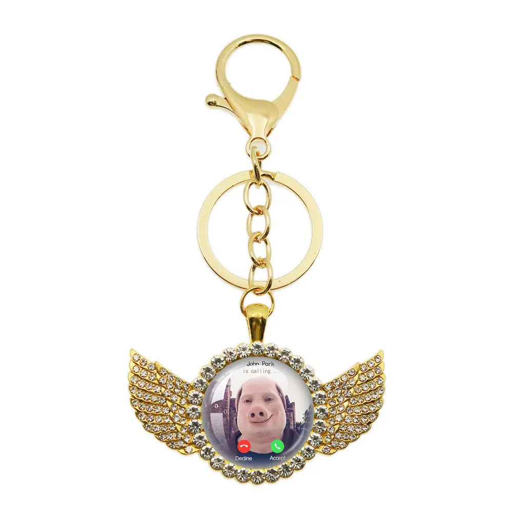 Whimsical John Pork Calling Phone Graphic Pig Necklace - Costume Jewelry for Women, Quirky Gift Accessories for Women, Moon Design POP Style Necklaces