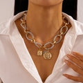 Unisex Vintage Alloy Coin Pendant Necklace - Casual Fashionable Jewelry Accessories, Choose Gold/Silver Clips, Matelasse Chain, Personalized Costume Jewelry, Ideal for Daily Wear & Summer Events, Vintage Metal Look Fit