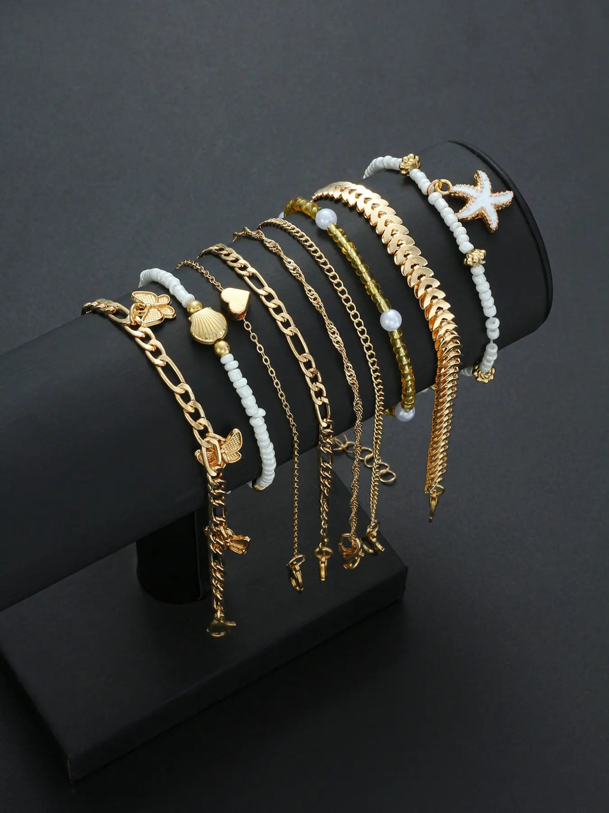 10 Pcs Women's Ankle Chains, Anklets, Boho Style, Heart Star Bead Butterfly Shell Imitation Pearl, Casual All Seasons, Summer Jewelry, Perfect for Parties and Gifts