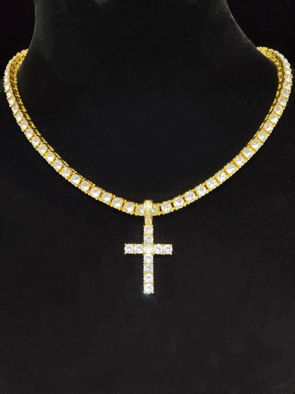 Unisex Easter Rhinestone Cross Pendant Necklace, Hip Hop Necklace, Fashion Elegant All-match Stainless Steel Jewelry Accessories
