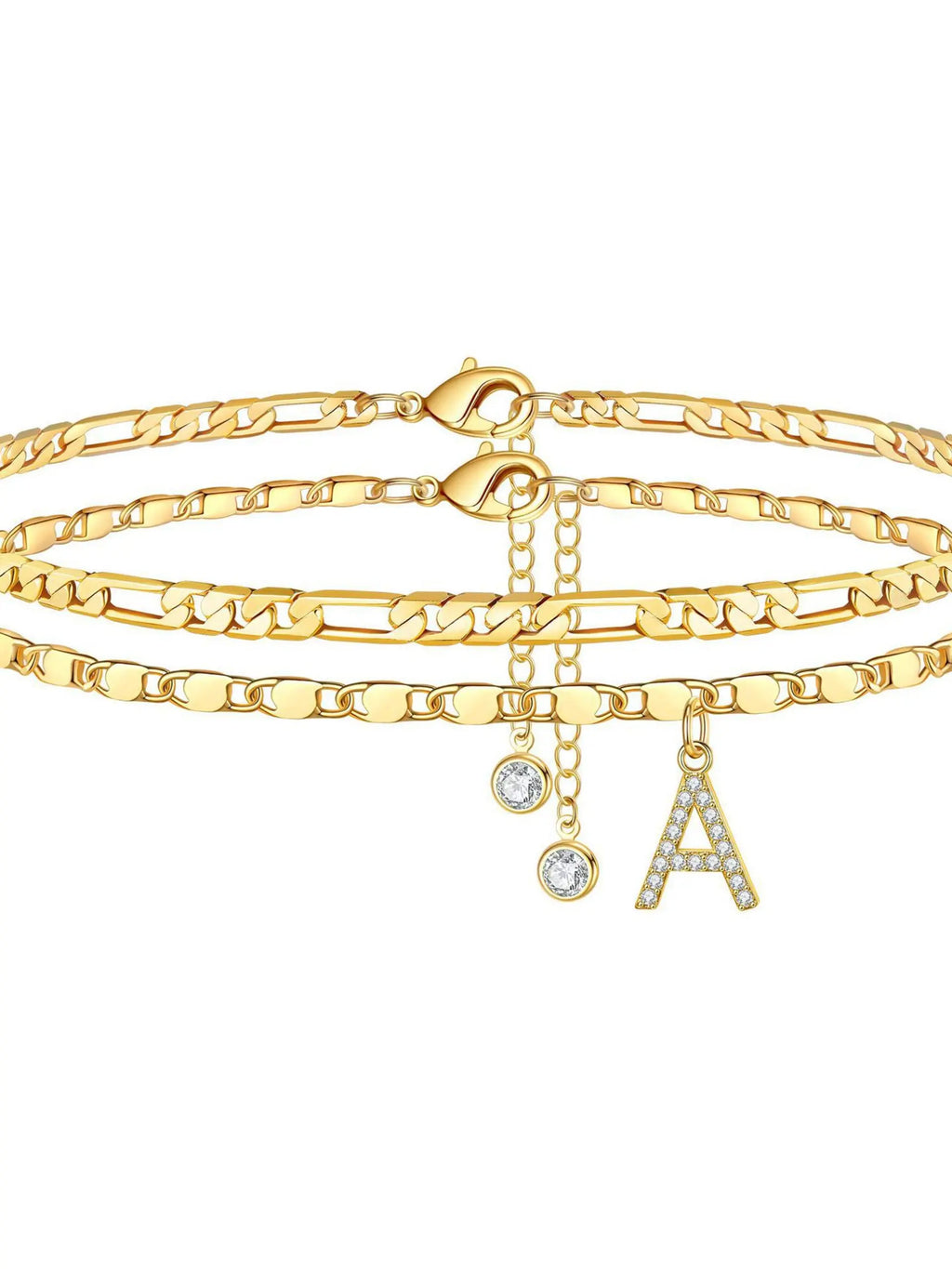 Letter Layered Ankle Bracelets for Women Foot Jewelry, Dainty Chain Initial Pendant Anklets, Hypoallergenic, Adjustable, Waterproof, A-Z Gifts