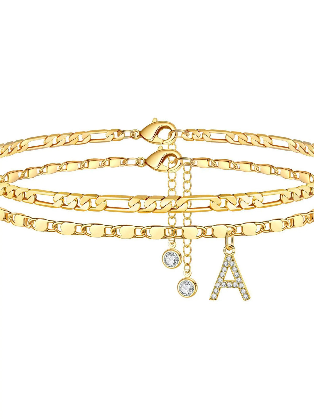 Letter Layered Ankle Bracelets for Women Foot Jewelry, Dainty Chain Initial Pendant Anklets, Hypoallergenic, Adjustable, Waterproof, A-Z Gifts