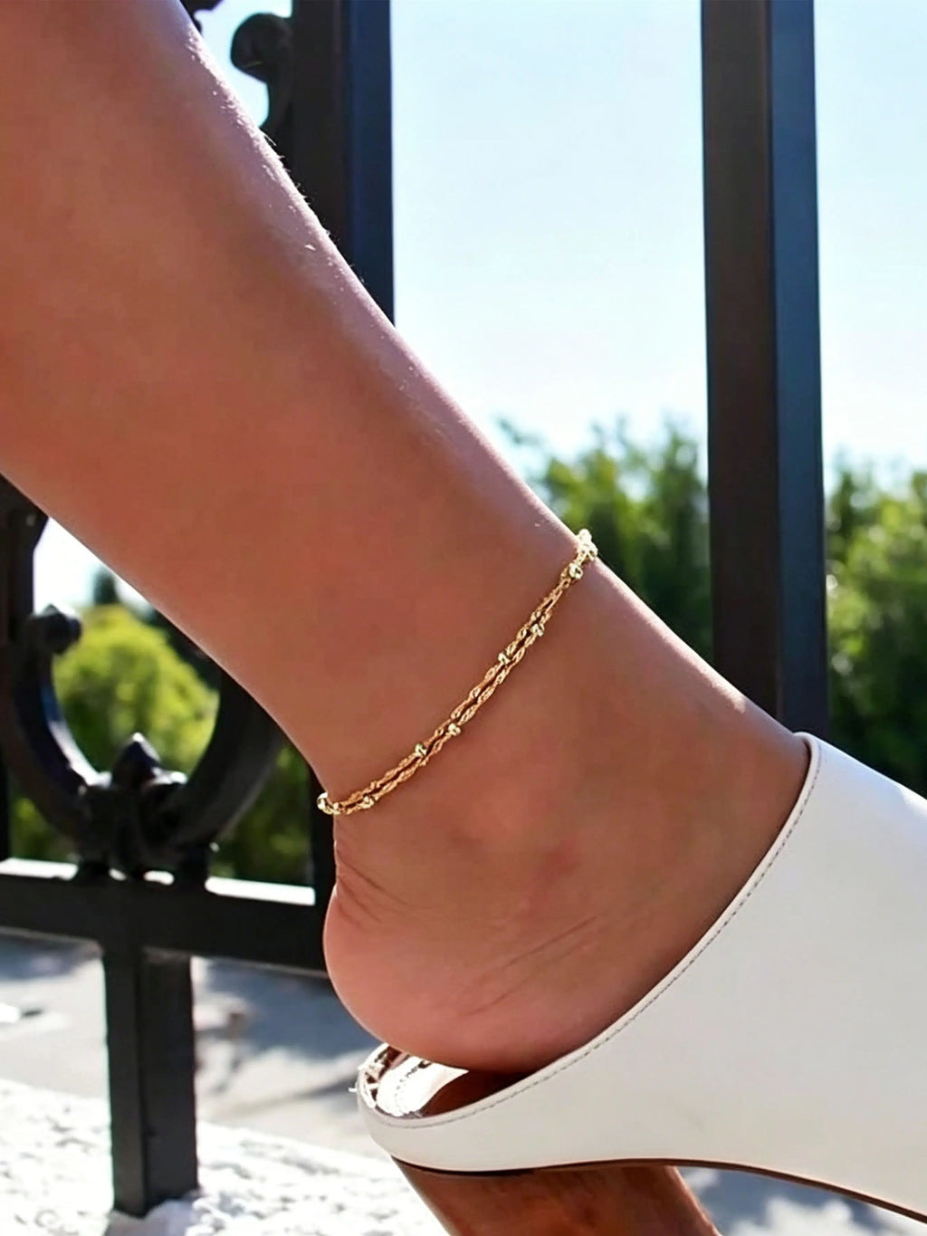 1pc Women's Waterproof Stainless Steel Anklet Bracelet, Matte End Elegant Design, Beach-Friendly Wearable Jewelry, All-Season Accessory