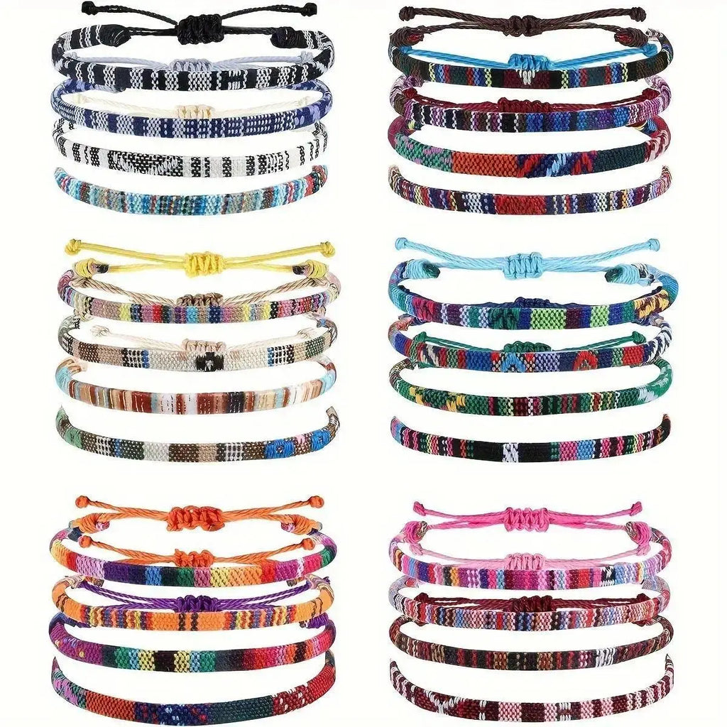 2026 Adjustable Boho Surfer Anklet Set, Unisex Waterproof Braided Rope Accessories (4-24 PCS), Anklets for Women with Boho Beach Style & Surfer Vibe, Waterproof Wear for Outdoor Sports