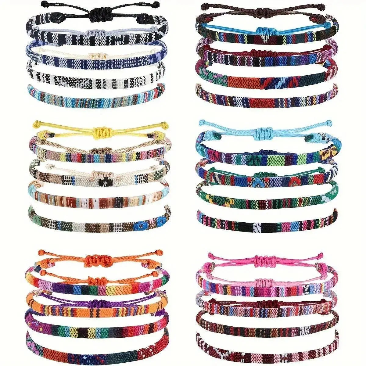 2026 Adjustable Boho Surfer Anklet Set, Unisex Waterproof Braided Rope Accessories (4-24 PCS), Anklets for Women with Boho Beach Style & Surfer Vibe, Waterproof Wear for Outdoor Sports