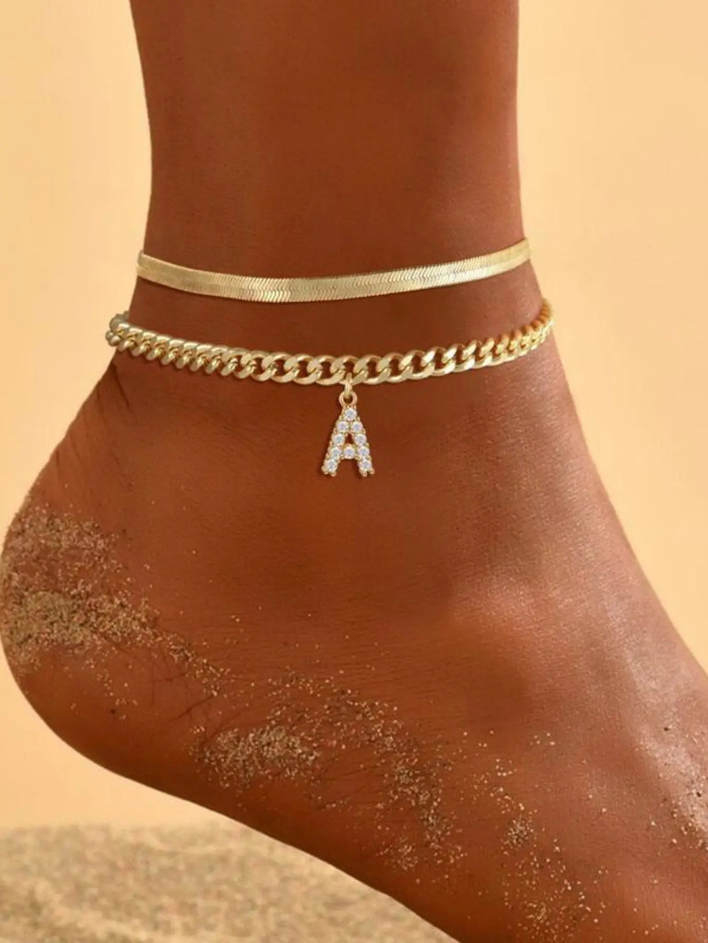 Layered Initial Anklet for Women, A-Z Letter Pendant Dainty Chain, Adjustable Personalized Summer Beach Foot Jewelry Gift for Her