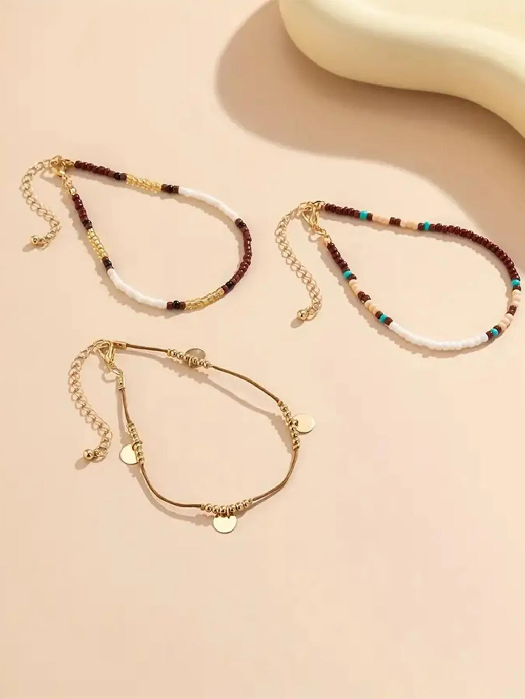 3pcs Boho Style Beaded Anklets, New Style Adjustable Beaded Layers Chain Anklet for Women & Girls, Fashionable Body Jewelry for Beach Party Vacation, Fashionable Accessories, Foot Jewelry