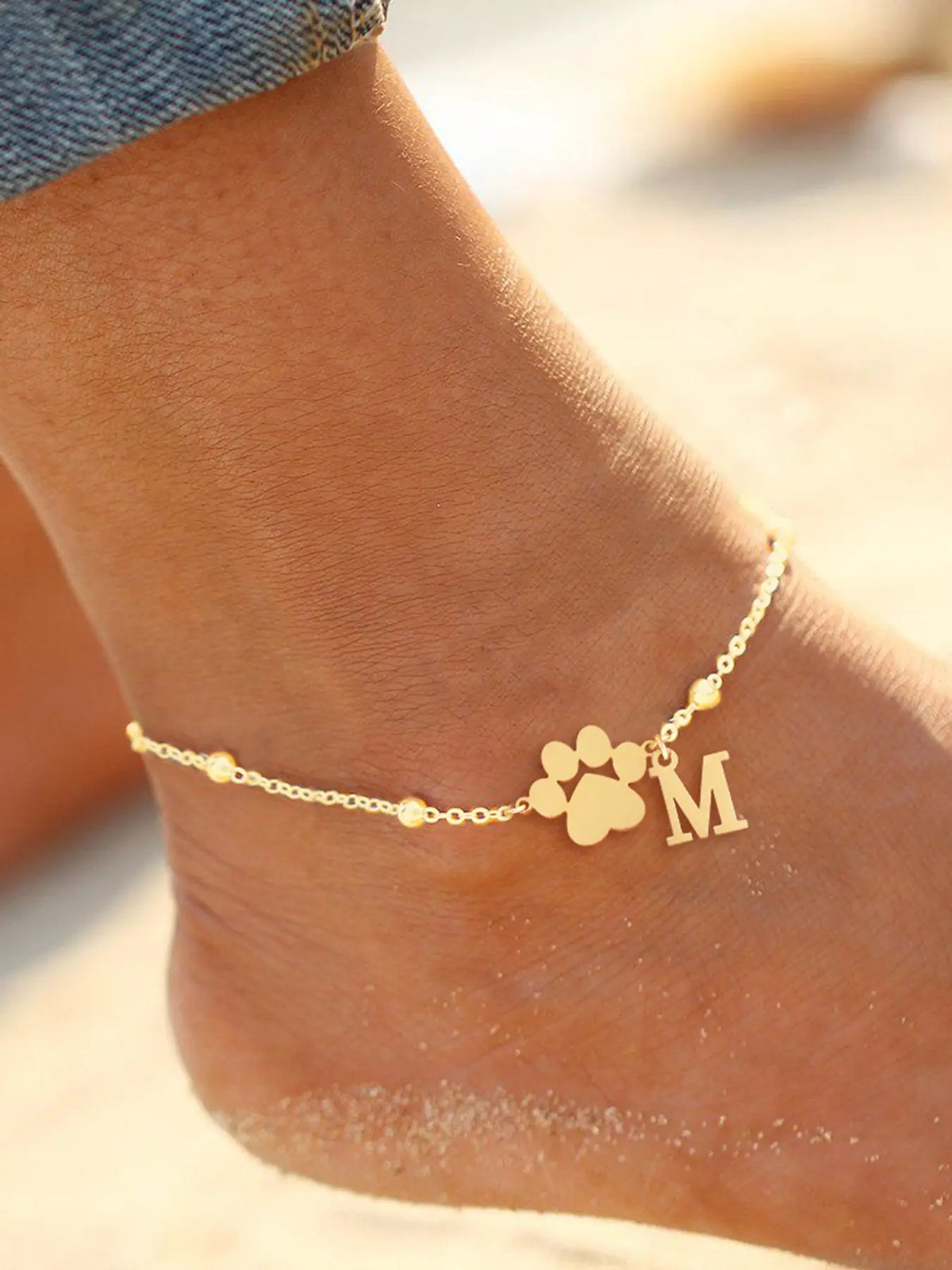 Women's Stainless Steel Anklet, Cute Letter Dog Paw Print Design, All Seasons Fashion Jewelry for Women, Initial Anklet