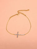 Trendy Cross Anklet Foot Chain, Simple Fashion Creative Single Layer Rhinestone Sparkling Design, Best Selling Accessory for Women, Trendy Jewelry, Fashionable Jewelry Accessories