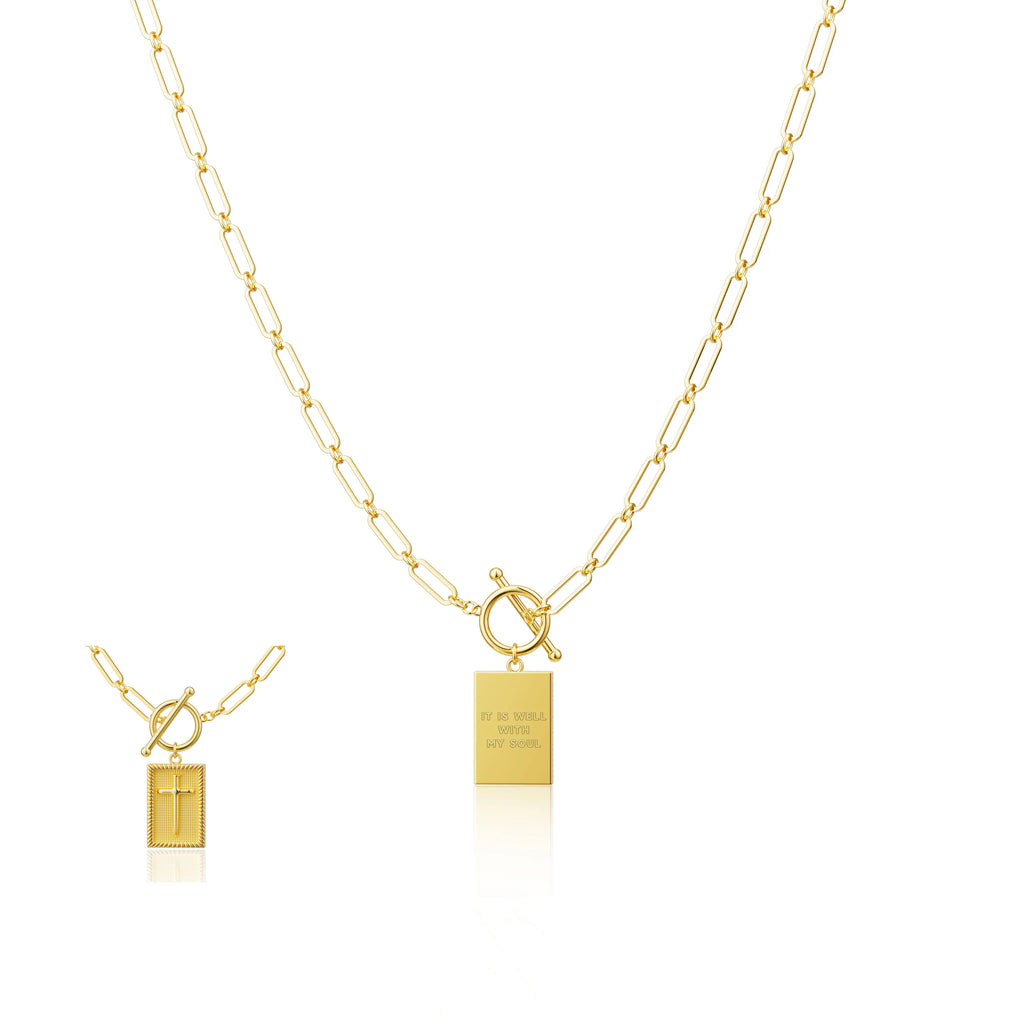 Loyalove 14K Gold Plated Charm Outdoorfun Cross Choker Necklace for Women Thick Chunky Paperclip Chain, Cuban Link Chain, Hip Hop Fashion Jewelry, Trendy Easter Gifts