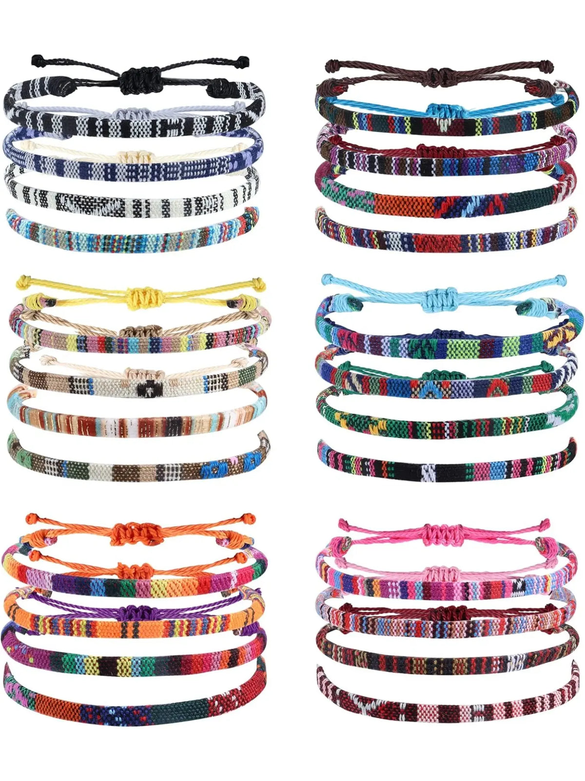 24 Pcs Boho Surfer Bracelet Anklet Set, Adjustable Beaded Anklets, Handmade Braided Design, Colorful Summer String Rope, Unisex Trendy Jewelry, Fashionable Jewelry Accessories, Foot Jewelry