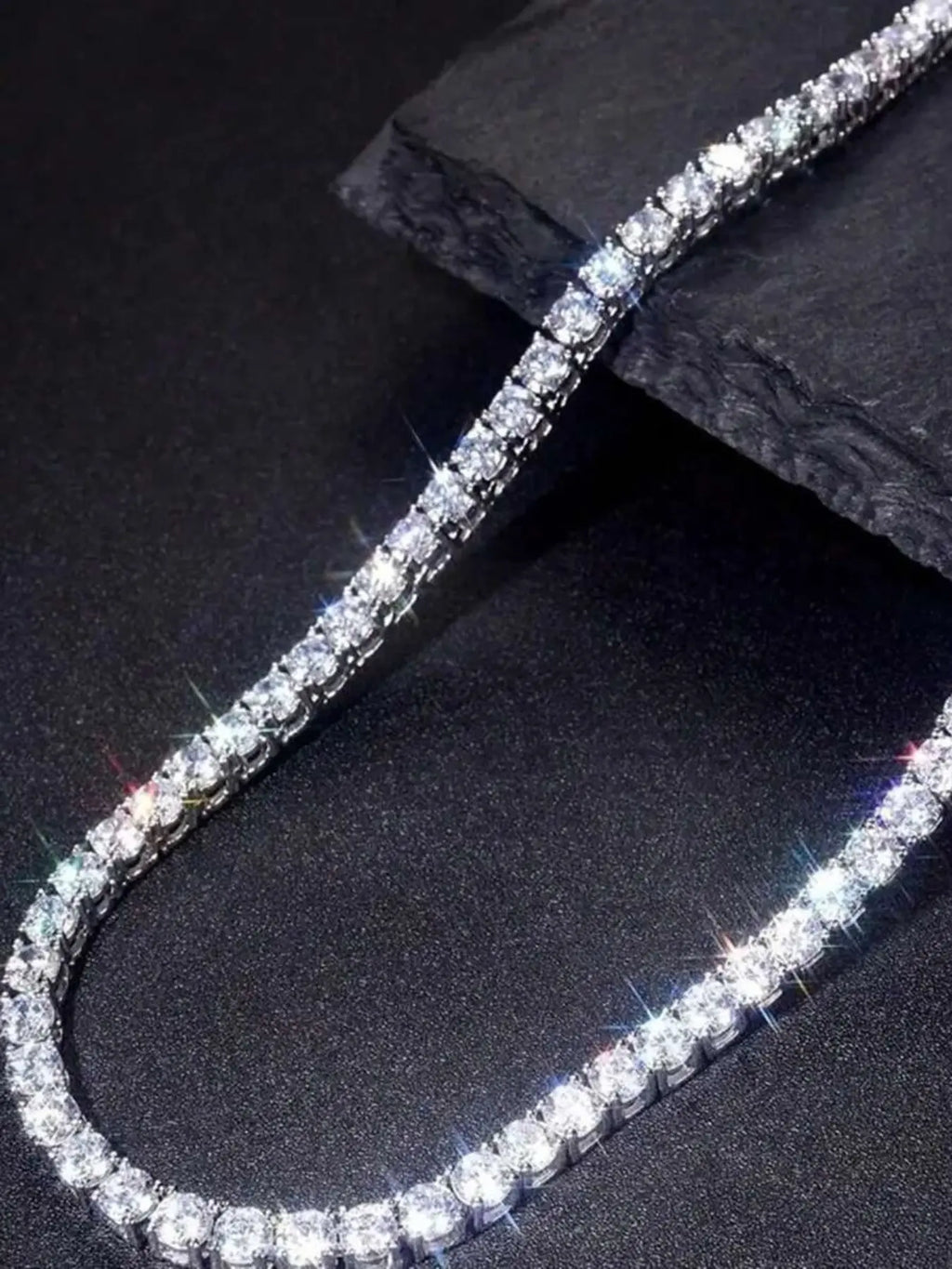 1pc Diamond Tennis Necklace, Casual Style Fashion Jewelry Necklaces, Unisex, Thick Bottom Edge Anti-Deformation, Tennis & Cuban Link Chain, Cuban Link Design, 18-24 Inches, Gift For Valentine's Day, Father's Day, Holidays, Party, Jazz Cuban Chain
