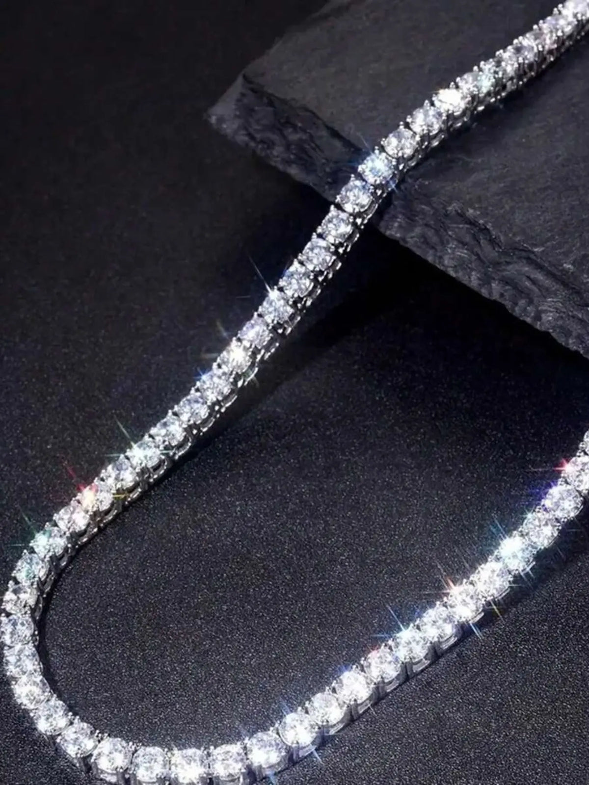 1pc Diamond Tennis Necklace, Casual Style Fashion Jewelry Necklaces, Unisex, Thick Bottom Edge Anti-Deformation, Tennis & Cuban Link Chain, Cuban Link Design, 18-24 Inches, Gift For Valentine's Day, Father's Day, Holidays, Party, Jazz Cuban Chain