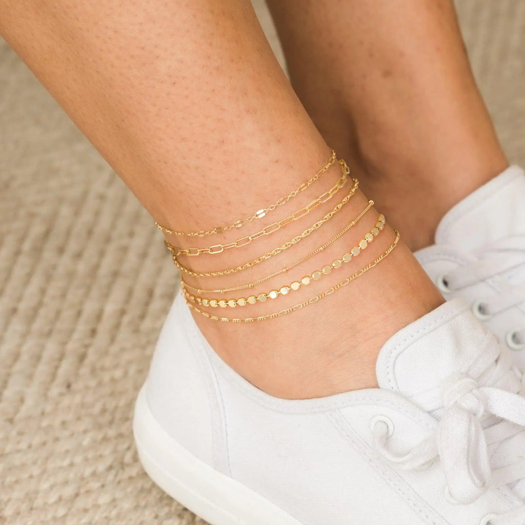 Loyalove 14K Gold Plated Ankle for Women Waterproof Dainty Cuban Link Chain Herringbone Cute Anklets Set Pack Summer Beach Jewelry Gift for Women Gift For Mother's Day