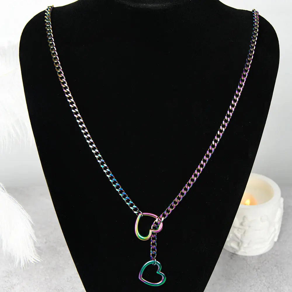 Women's Heart-Shaped Aesthetic Punk Rock Cuban Sliding Chain Necklace - Adjustable O-Shaped Lasso Y-Style, Customizable Elegant Fit Fashion Jewelry Accessories, Sweet Necklaces for Everyday Wear or Gifting,sohochic