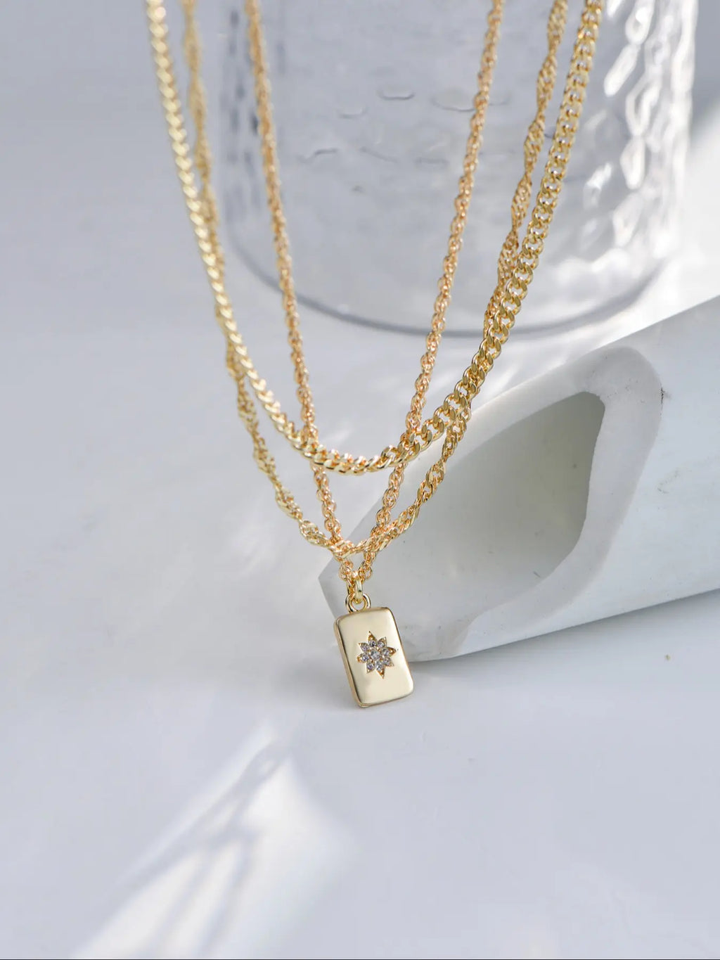 Elegant Women's Pendant Necklace Set, Simple Layered Style Long Rectangle Pendants, Versatile Daily Wear Jewelry Gift Accessory, Stackable Necklace