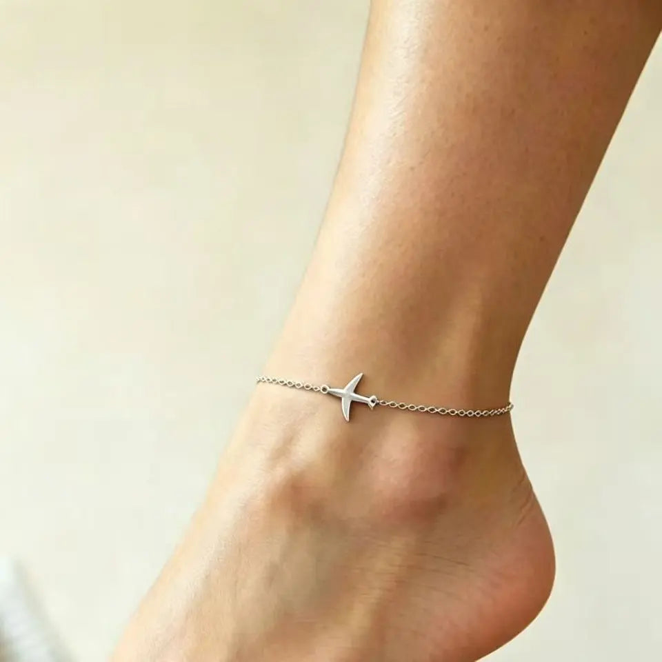 AMICON Women's Gold Ankle Bracelet - Dainty Minimalist Plastic Airplane Charm Foot Jewelry, Adjustable Chain Adapts to Your Ankle, Secure Clasp Casual Everyday Wear Adventure Gift for Friends