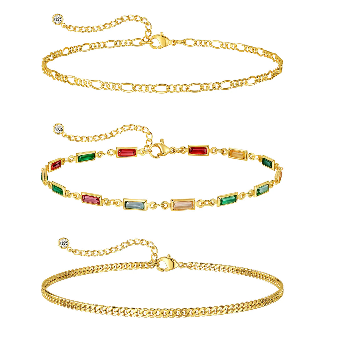 Pancert Women's 3-Layer Metal Coating Anklets - Cuba, Figaro, Golden Pearl Designs, 21cm+4cm Extender, Tarnish Proof Jewelry, Anklets for Women