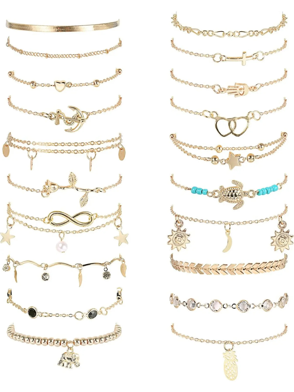 20Pcs Ankle Bracelets for Women Adjustable Elegant Fashionable Accessory Beach Anklet Set Surfer Anklet Heart Star Turtle Infinite Anklets Foot Jewelry Fashionable Jewelry Accessories Wearable Jewelry