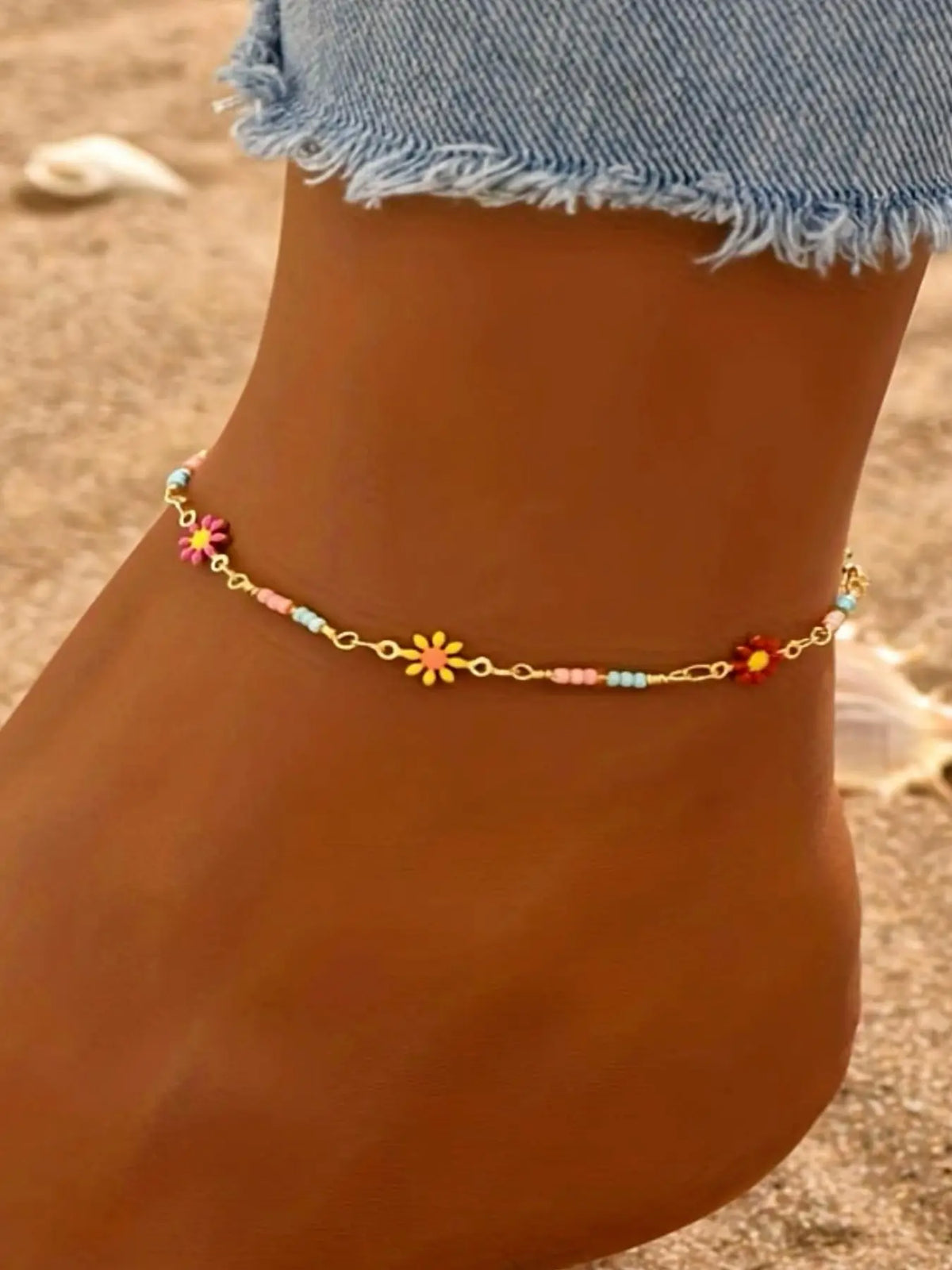 Boho Style Colorful Daisy Pendant Anklet, Trendy Jewelry, Adjustable Design, Women/Girls Beach Vacation Party Daily Wear, All-Season Gift, Jewelry Accessories, Trendy Fashionable Accessories