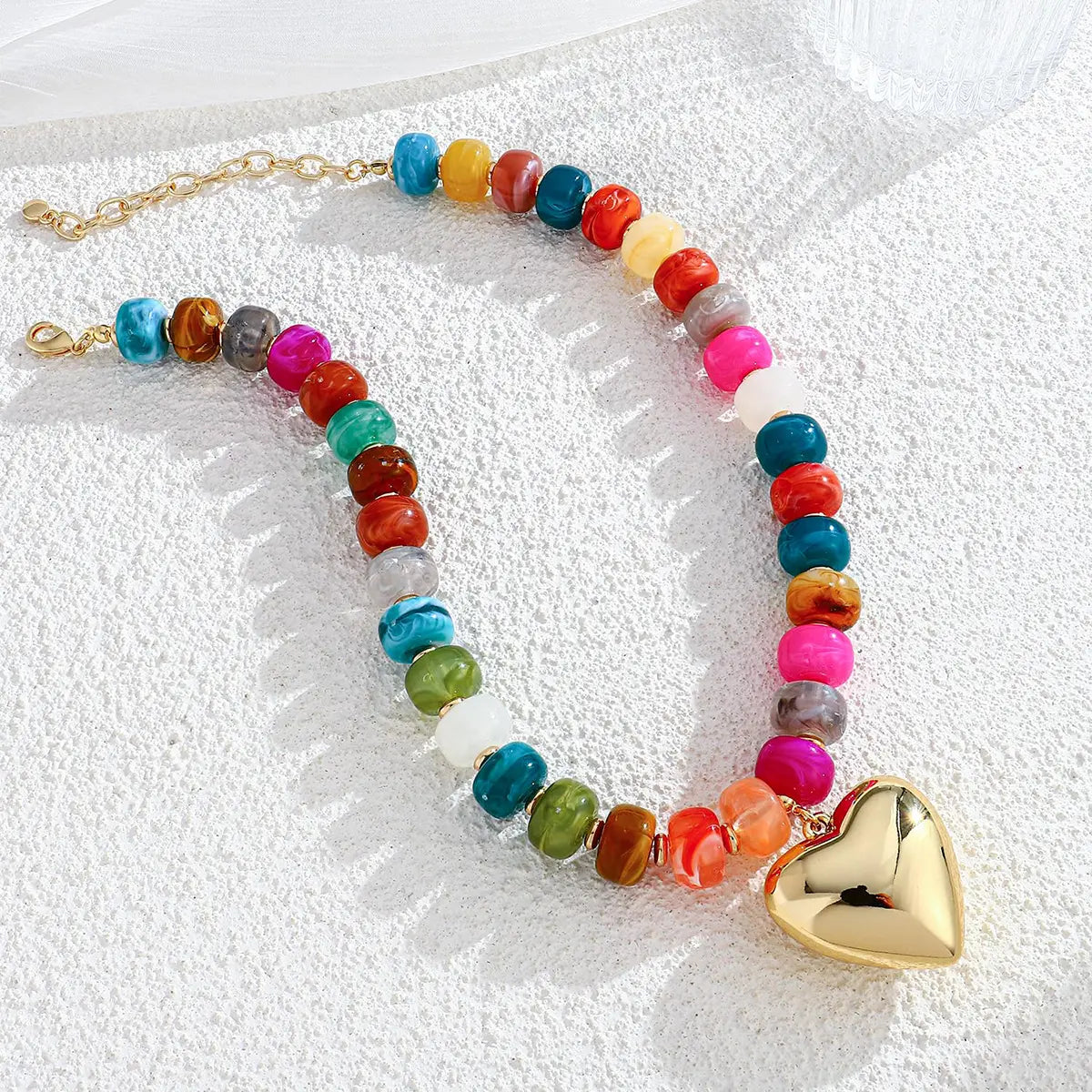 Women's Chunky Heart Choker Necklace - Colorful Resin Beaded, Gold Puffy Heart Statement, Acrylic Jewelry for Female, Accessories for Women, Colorful Sparkling Beaded Jewelry Necklaces