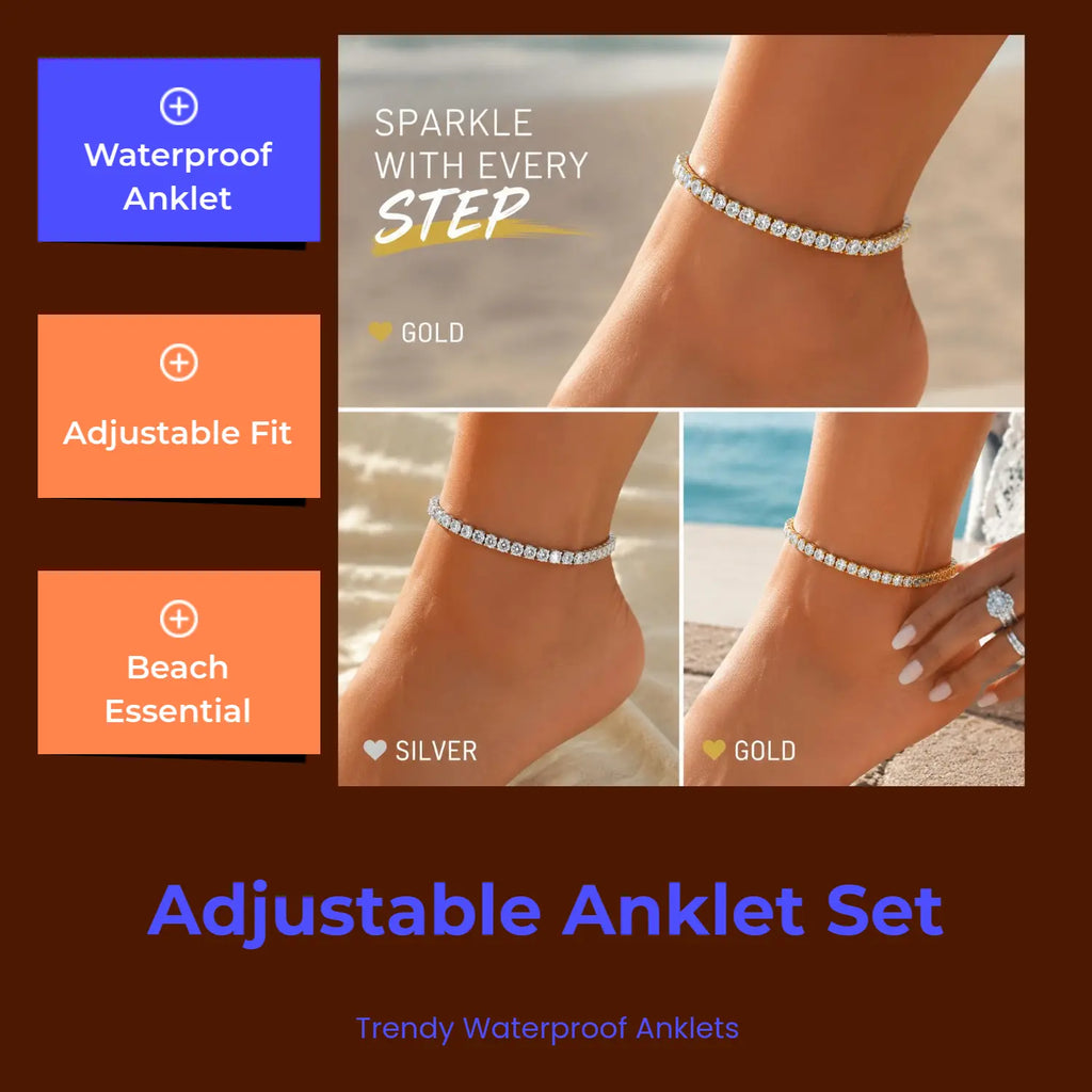 Women's Gold or Silver Anklet Set - Layered Cuban Link, Figaro Beaded Chain Foot Jewelry, Waterproof Adjustable 6.5/7.5/8.5in Beach Summer Chic Fashion Gift Accessories, Anklets For Women