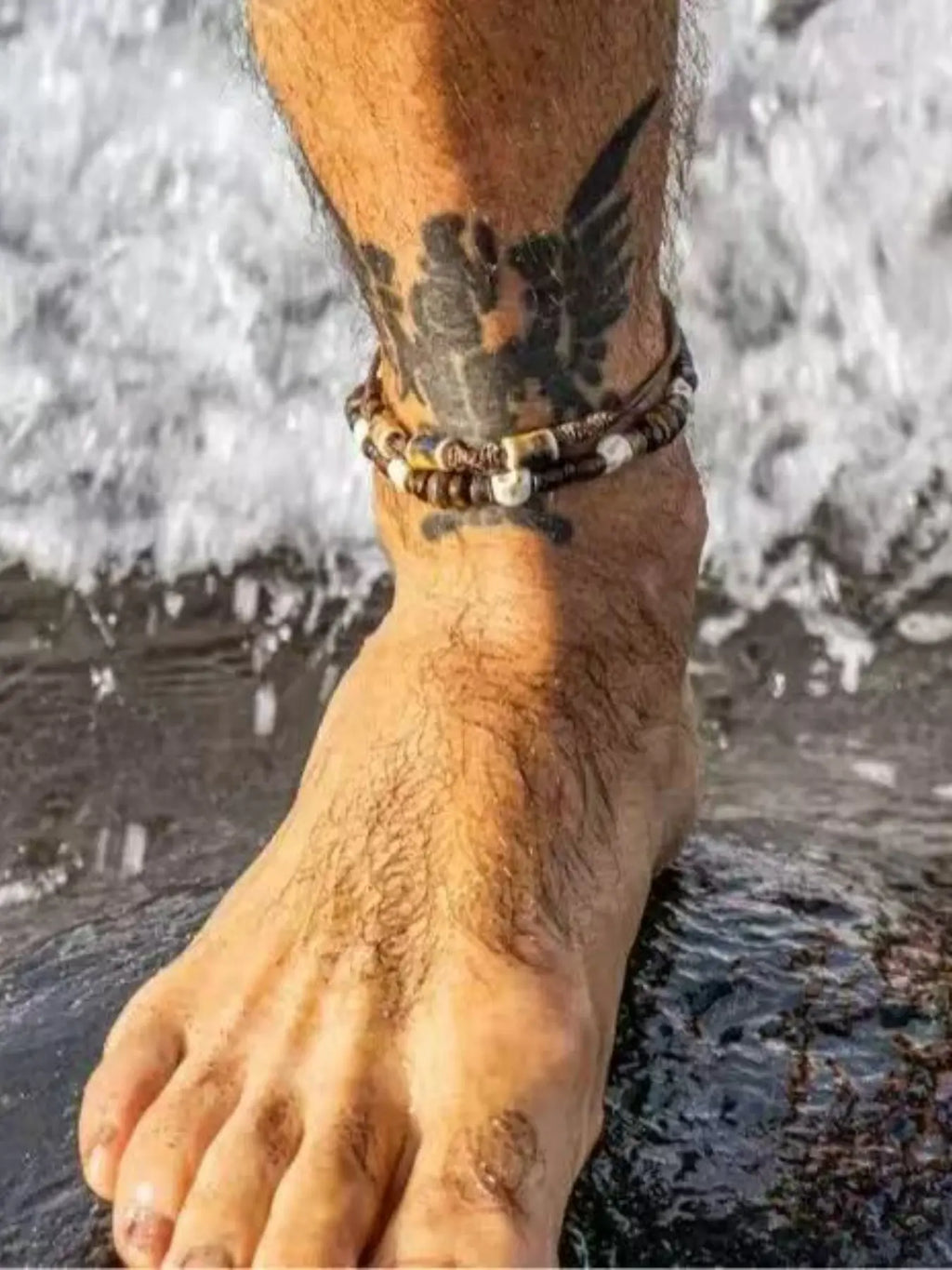 Vintage Double Layer Leather Skull Beaded Ankle Bracelet Anklets, Bohemian Style Boho Adjustable Men's Footwear Accessory Foot Jewelry, Elegant Gift Box Packaging