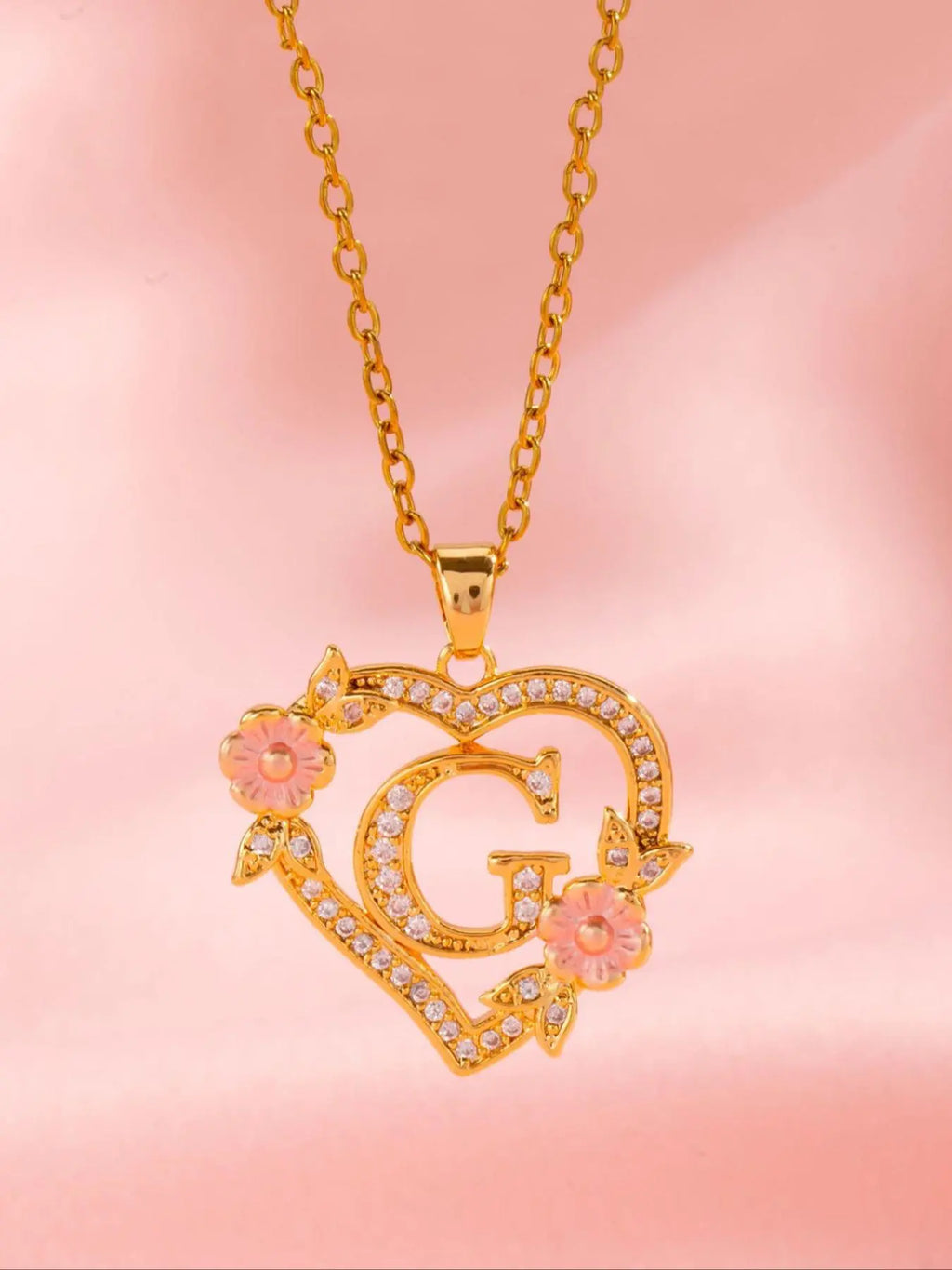 Initials Heart Shaped Pendant Necklace, Alphabet Detail Pendant, Exquisite Jewelry Gift, Rhinestone Decorated Alphabet Necklace, Artificial Zircon Decor Jewelry for Party, Daily Clothing Decor, Heart Design Jewelry, Zirconia Alphabet Pendant