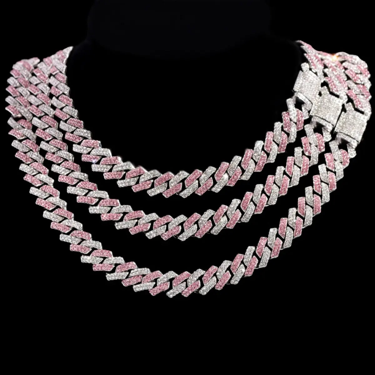 Pink Blue Cuban Link Necklace Small Flip Cubic Zirconia Unisex Hip Hop Chain Jewelry for Couples Daily Wear Party