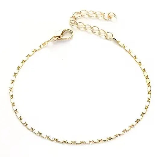 Women's Gold Metal Coating Herringbone Pattern Anklets for Women - Lightweight Thin Chain, Adjustable Casual Chain Accessory Anklets, Elegant Female Costume Jewelry for Beach, Summer Foot Accessory