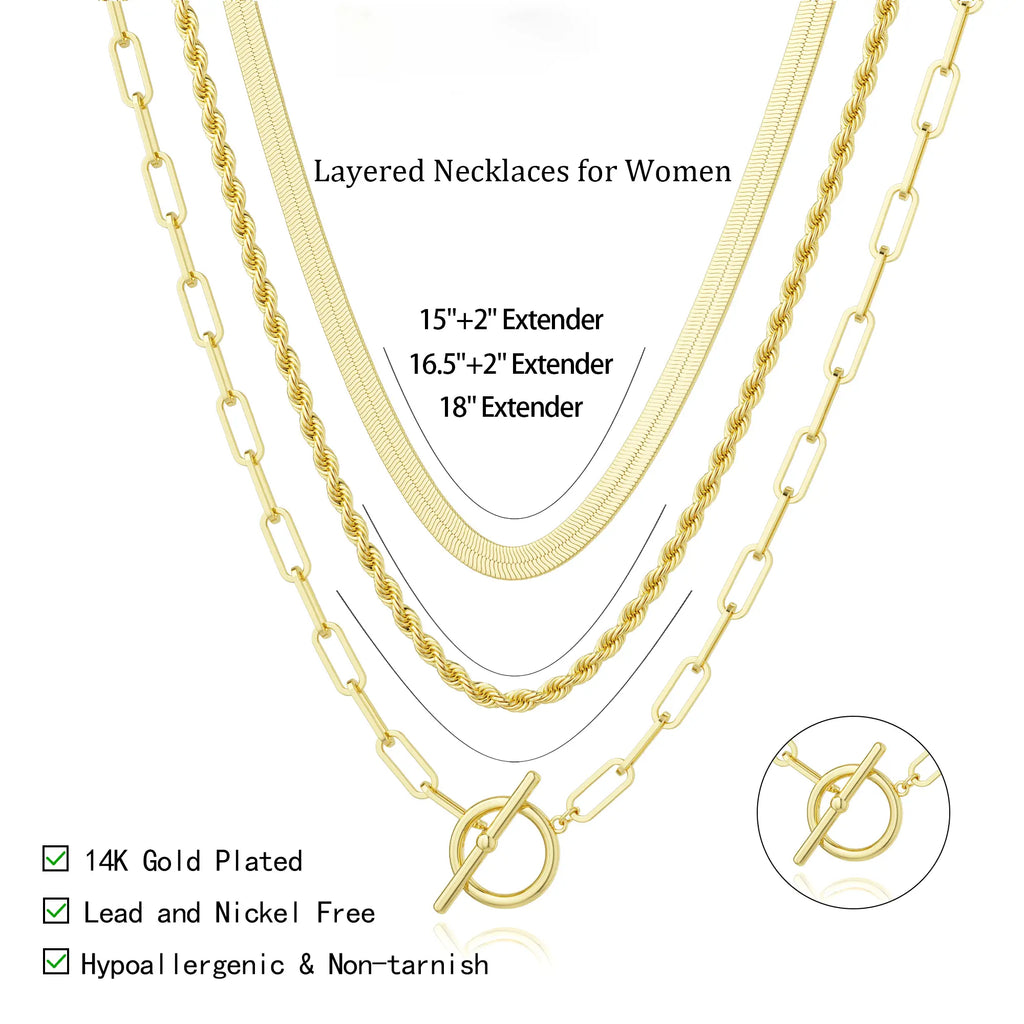 FREEKISS Layered Toggle Necklaces for Women: Dainty Link Chain Necklaces Paperclip Cuban Rope Adjustable Choker T-Bar Toggle Clasp Chunky Necklace for Women dealsforyoudays homeessentials Gold Choker Minimalist Necklace
