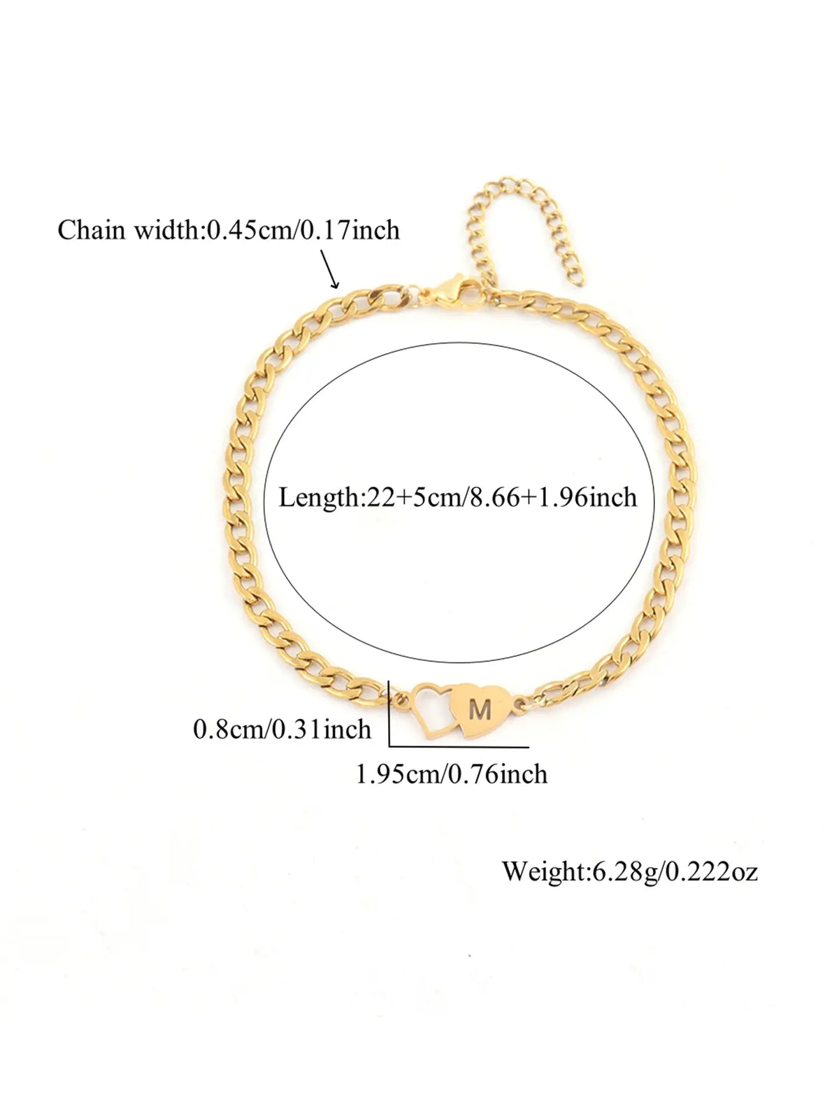 1Pcs Double Heart Hollow Initial Anklet For Women Simple Fashion Golden Stainless Steel Chain Anklet For Women Fashion Jewelry Accessories Fashionable Accessories