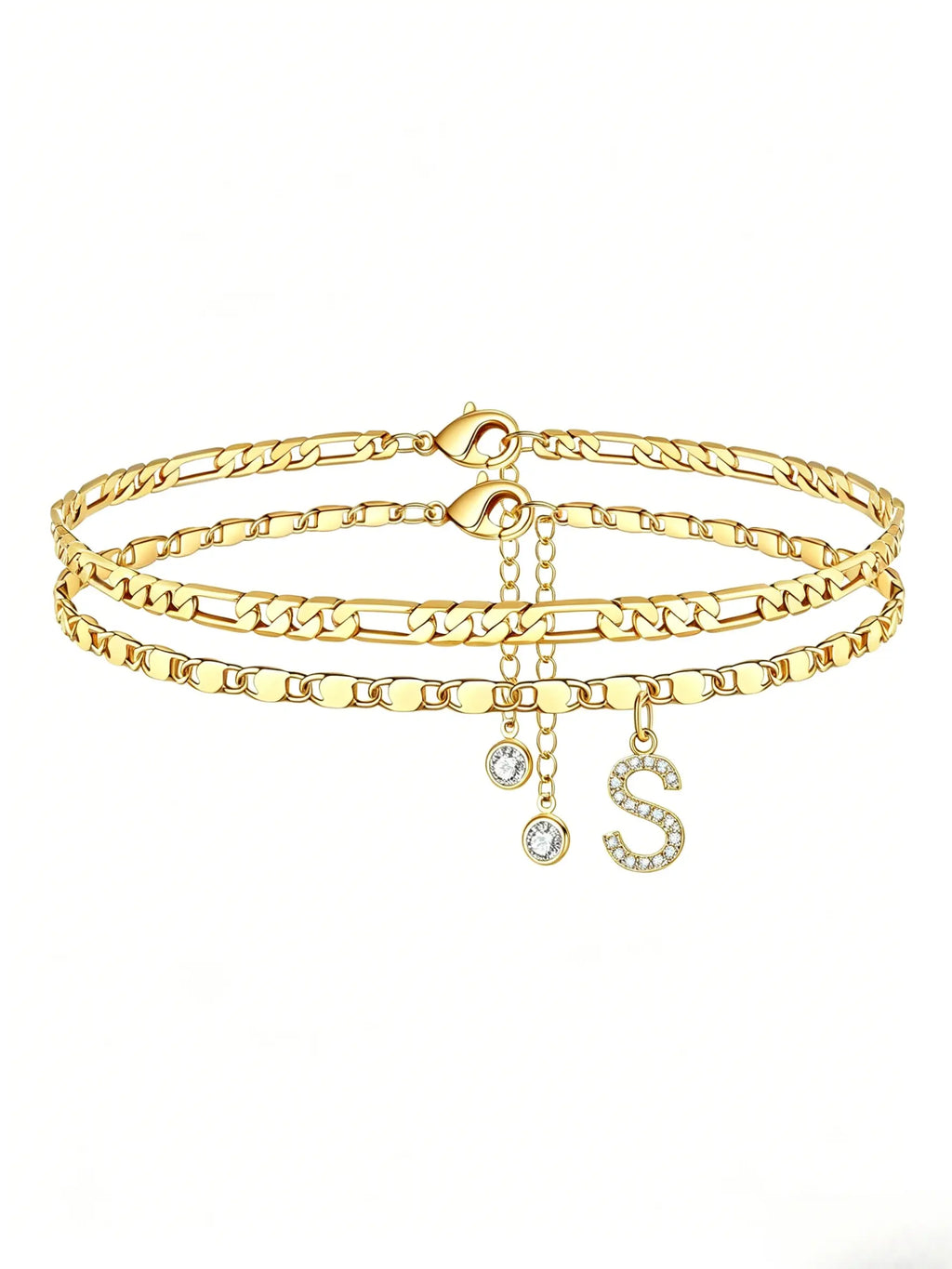 Letter Layered Ankle Bracelets for Women Foot Jewelry, Dainty Chain Initial Pendant Anklets, Hypoallergenic, Adjustable, Waterproof, A-Z Gifts