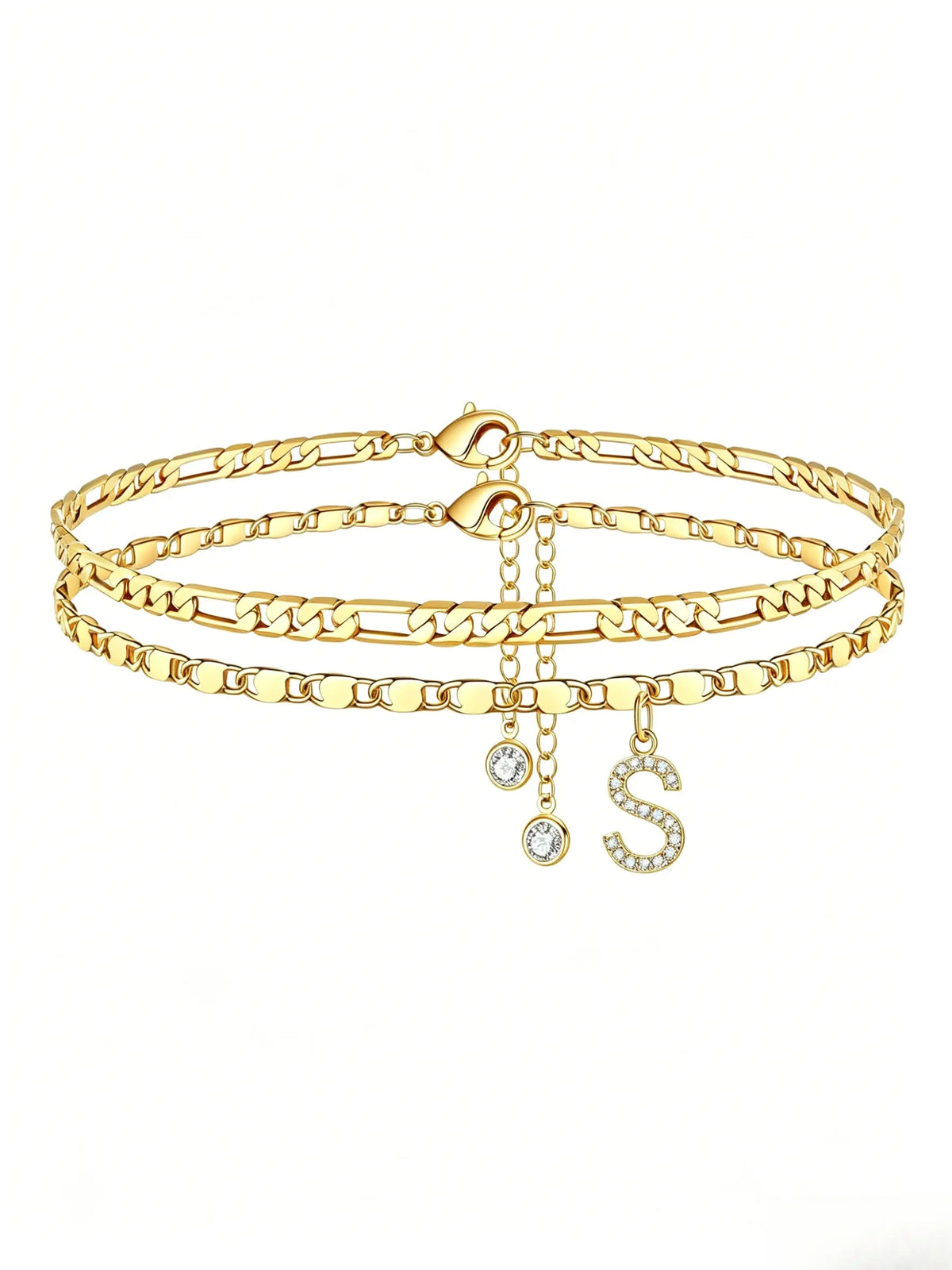 Letter Layered Ankle Bracelets for Women Foot Jewelry, Dainty Chain Initial Pendant Anklets, Hypoallergenic, Adjustable, Waterproof, A-Z Gifts