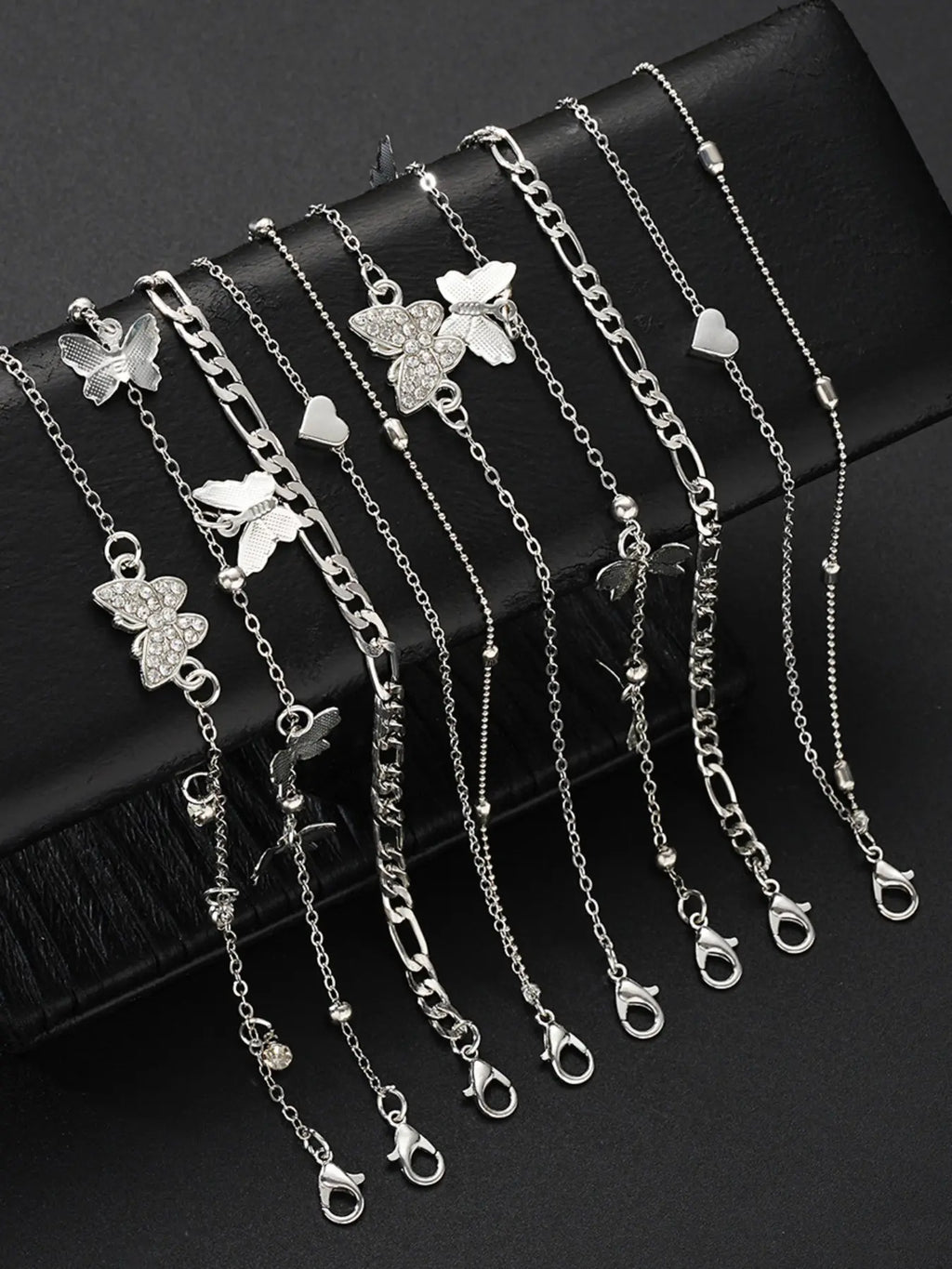 Women Butterfly Design Heart Anklet Set, 8-Piece Simple Fashion Jewelry, Gift Ready Perfect Gift for Parties & Daily Wear, Ideal for Dating & Vacation, Trendy Jewelry, Wearable Jewelry, Jewellery