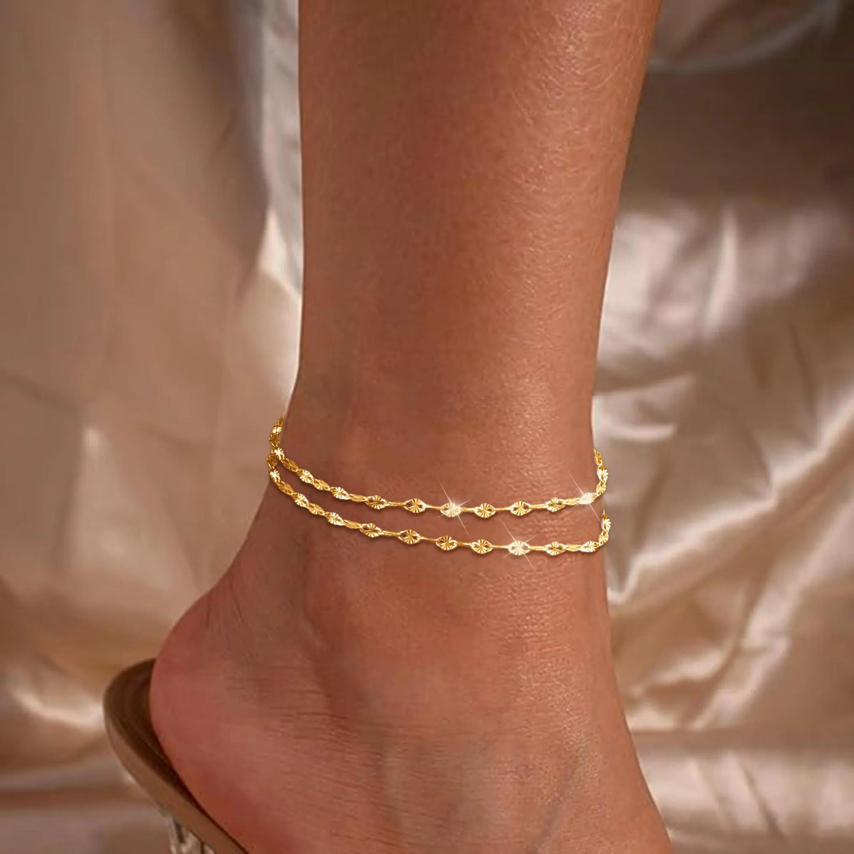FREEKISS Women's Ankle Bracelet Exquisite Waterproof Multi-Layer Anklet Fashionable Waterproof Summer Jewelry Gift Rhodium Plated
